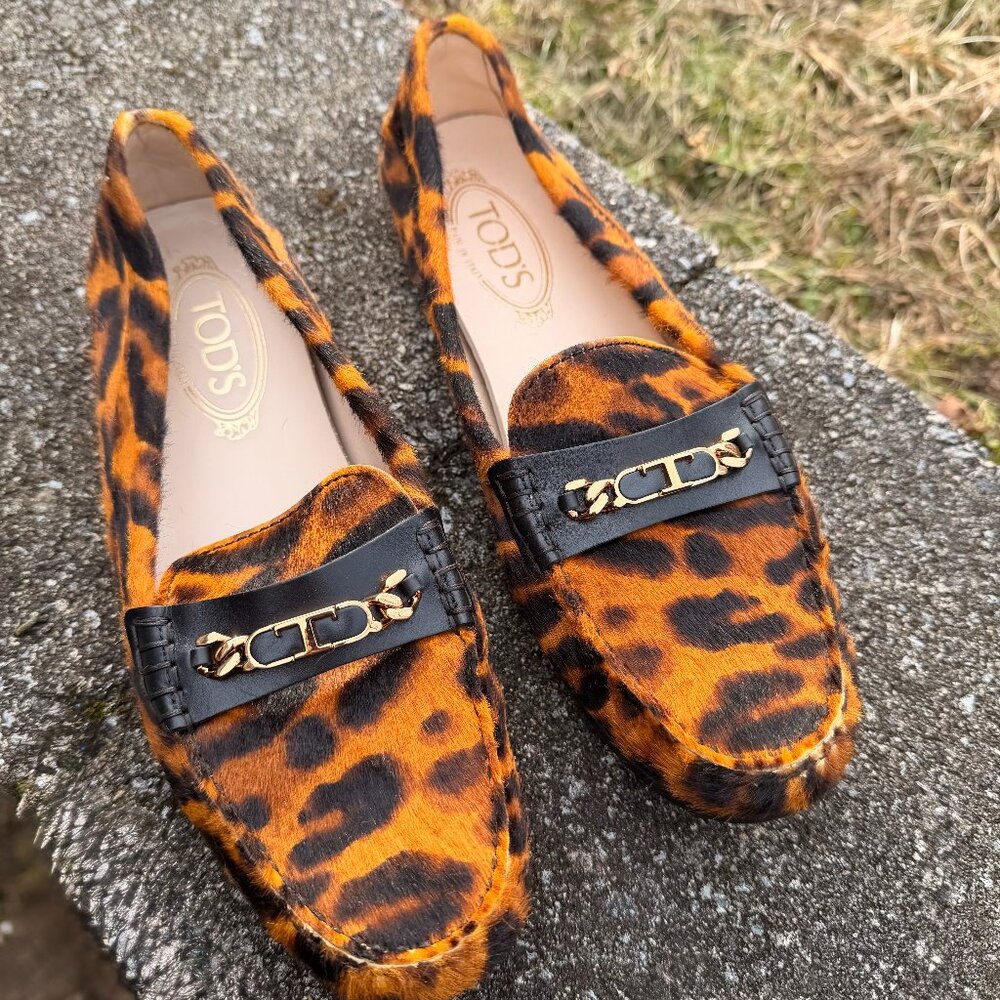 Vintage Animal Print Leopard Hair Calf Loafers Classic Preppy - Picture 6 of 9